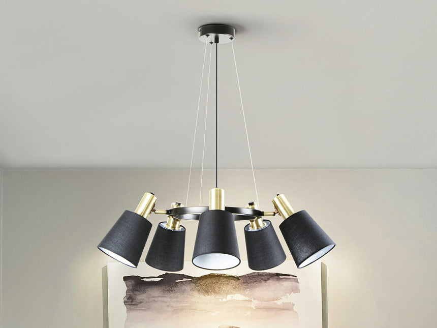 Lámpara de techo colgante Schuller Gisela 5 luces negro y latón Ø75cm 12616