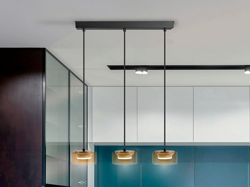 Schuller I3 Olaia 3-Light Pendant Ceiling Lamp, Black, Amber 12661