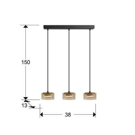 Lámpara de techo colgante Schuller Olaia 3 luces negro y oro 3000K 12661 dimensiones