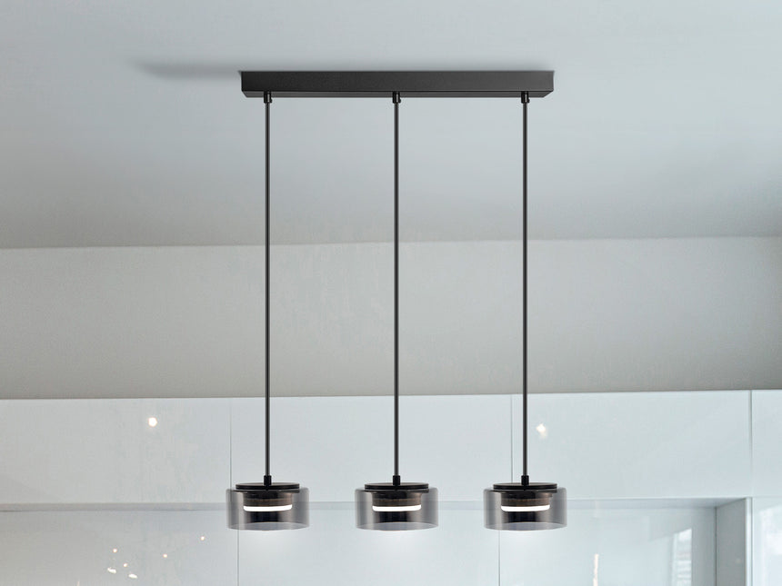 Lámpara de techo colgante Schuller Olaia 3 luces negro y smoky 3000K 12670