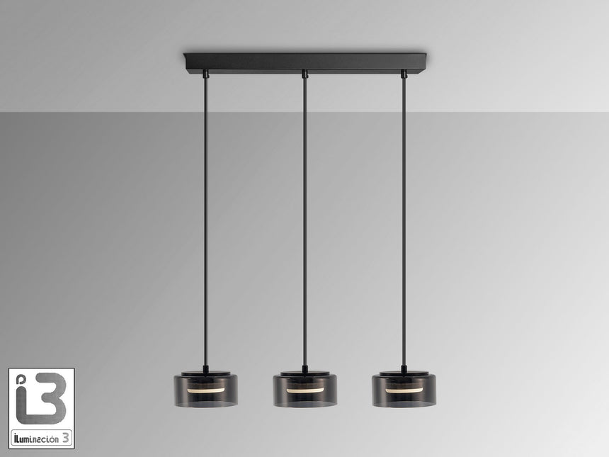 Lámpara de techo colgante Schuller Olaia 3 luces negro y smoky 3000K 12670 vista 3