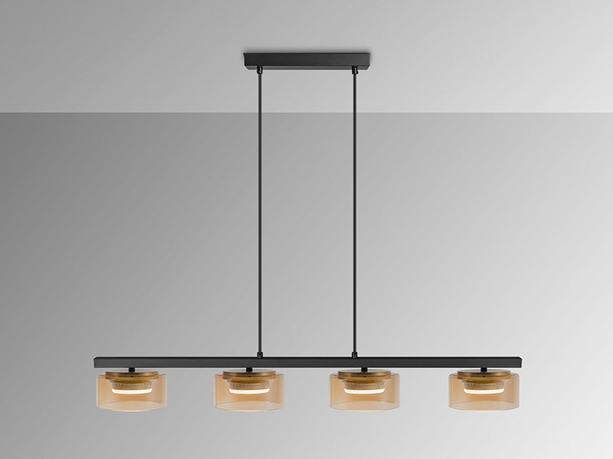 Schuller I3 Olaia 4-light pendant ceiling lamp, black, Amber 12689