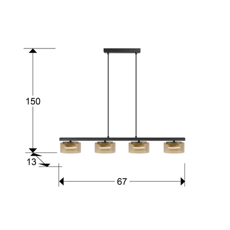 Lámpara de techo colgante Schuller Olaia 4 luces negro y oro 3000K 12689 dimensiones