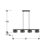 Lámpara de techo colgante Schuller Olaia 4 luces negro y smoky 3000K 12695 dimensiones