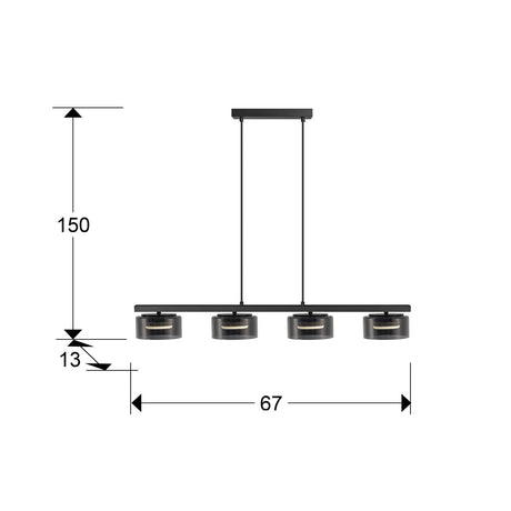 Lámpara de techo colgante Schuller Olaia 4 luces negro y smoky 3000K 12695 dimensiones
