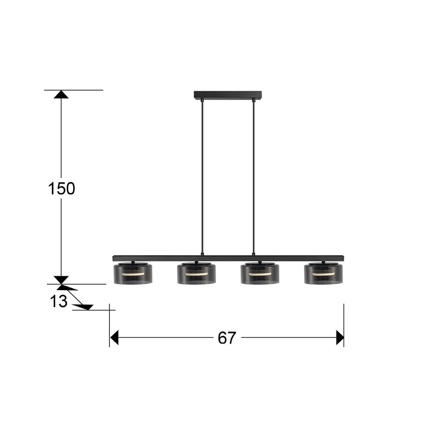 Lámpara de techo colgante Schuller Olaia 4 luces negro y smoky 3000K 12695 dimensiones