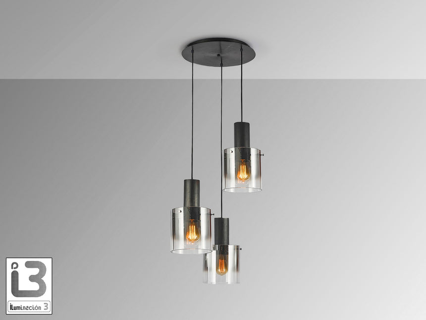 Lámpara de techo colgante Schuller Venize 3 luces negro y smoke Ø37cm 12810 vista 3