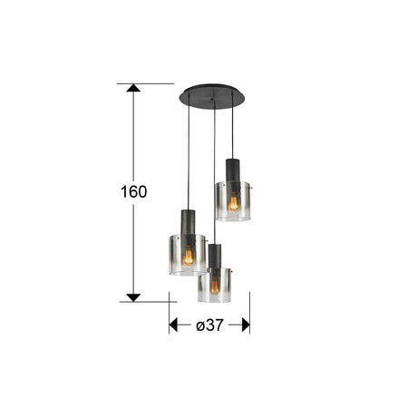 Lámpara de techo colgante Schuller Venize 3 luces negro y smoke Ø37cm 12810 dimensiones