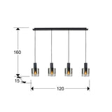 Lámpara de techo colgante Schuller Venize 4 luces negro y smoke 12828 dimensiones