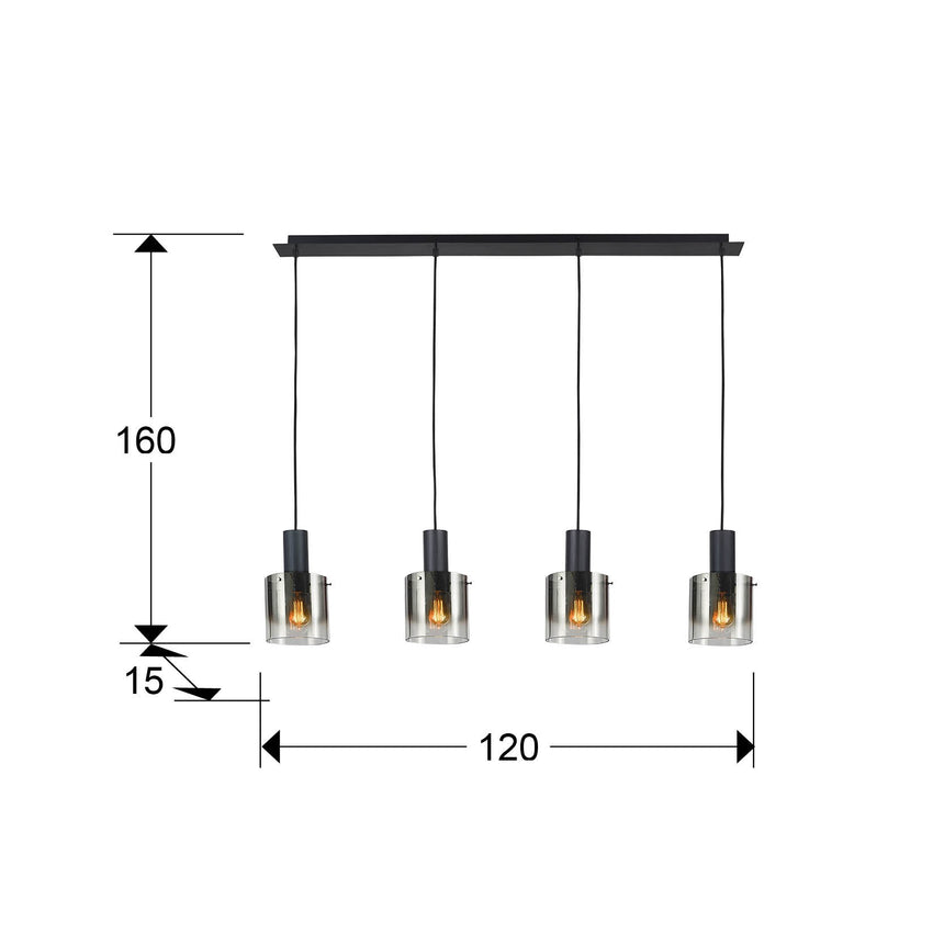 Lámpara de techo colgante Schuller Venize 4 luces negro y smoke 12828 dimensiones
