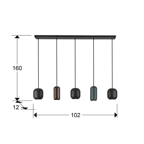 Lámpara de techo colgante Schuller Nimes 5 luces negro y marrón 12863 dimensiones