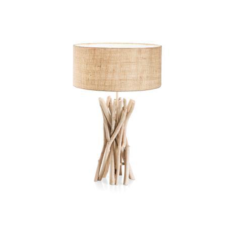 Lámpara de sobremesa Ideal Lux Driftwood madera tela y 60W Ø40cm 129570