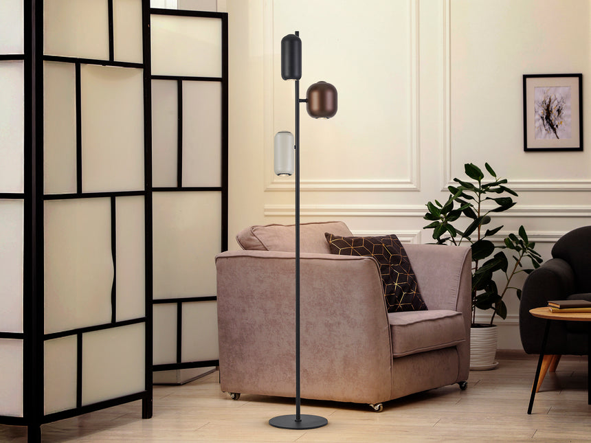 Lámpara de pie de salón Schuller Nimes 3 luces negro y marrón 145cm 12962