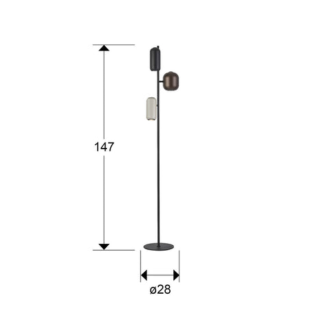 Lámpara de pie de salón Schuller Nimes 3 luces negro y marrón 145cm 12962 dimensiones