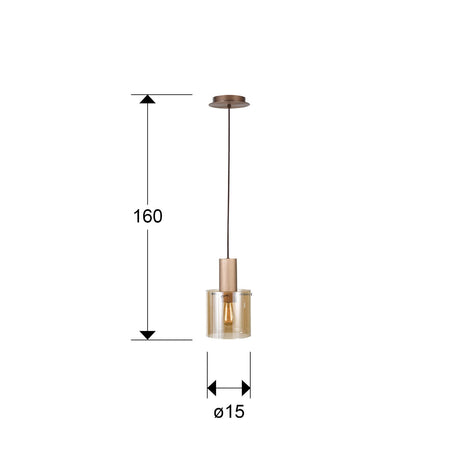 Lámpara de techo colgante Schuller Venize 1 luz cobre satinado y ambar 12973 dimensiones