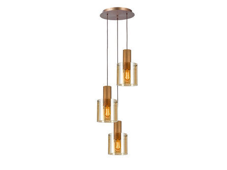 Lámpara de techo colgante Schuller Venize 3 luces cobre satinado y ambar Ø37cm 12980 ambiente