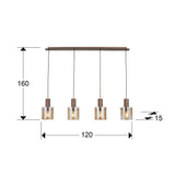 Lámpara de techo colgante Schuller Venize 4 luces cobre satinado y ambar 12999 dimensiones