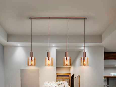 Lámpara de techo colgante Schuller Venize 4 luces cobre satinado y ambar 12999