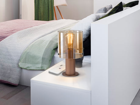 Lámpara de sobremesa Schuller Venize 1 luz cobre satinado y ambar 26cm 13002