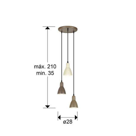 Lámpara de techo colgante Schuller Afra 3 luces marrón 13217 dimensiones