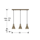 Lámpara de techo colgante Schuller Afra 3 luces marrón 13226 dimensiones