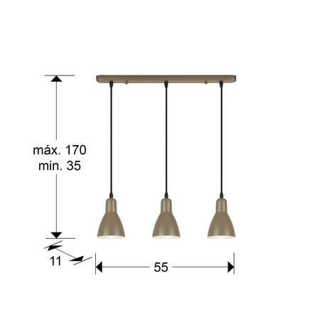 Lámpara de techo colgante Schuller Afra 3 luces marrón 13226 dimensiones