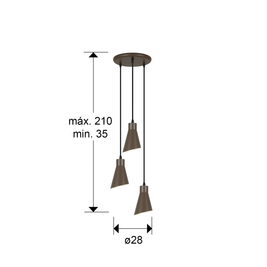 Lámpara de techo colgante Schuller Bera 3 luces marrón 13321 dimensiones