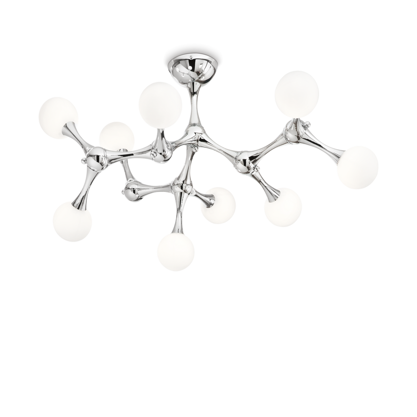 Plafón de techo 9 bolas Ideal Lux Nodi cristal 9 luces 135W Ø83cm cromo — ref. 133393 (1)