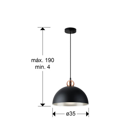 Lámpara de techo colgante Schuller Polo 1 luz negro y cobre Ø35cm 13402 dimensiones