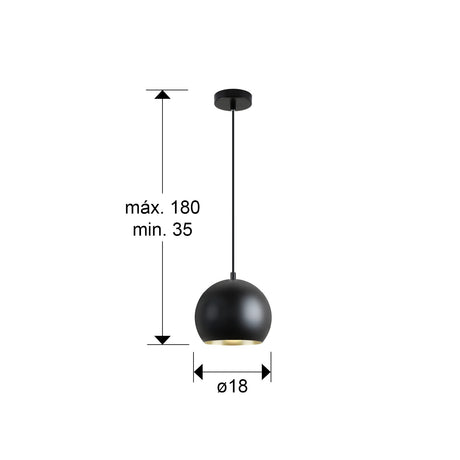Lámpara de techo colgante Schuller Olena 1 luz negro y latón 13688 dimensiones