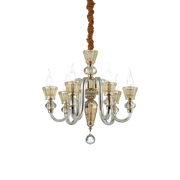 Lámpara colgante Ideal Lux Strauss dorado cristal 6 luces Ø50,5cm 140605