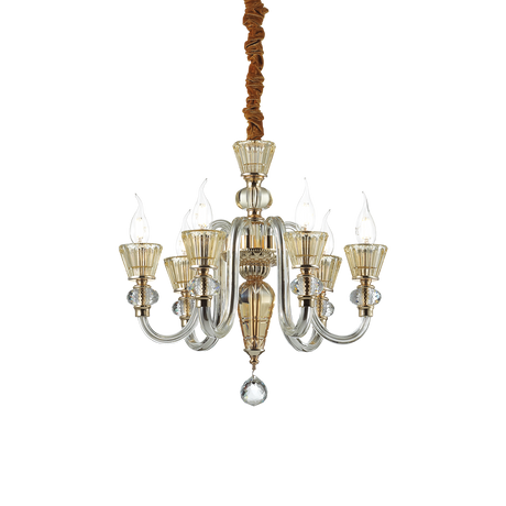 Lámpara colgante Ideal Lux Strauss dorado cristal 6 luces 240W Ø50,5cm 140605