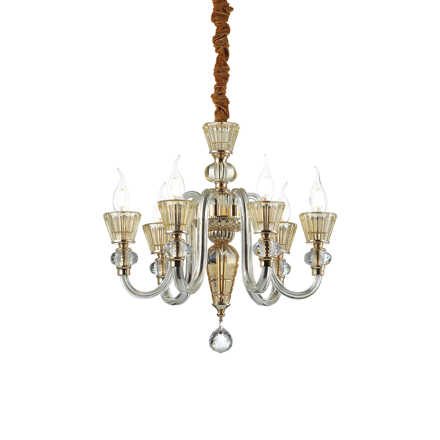 Lámpara colgante Ideal Lux Strauss dorado cristal 6 luces 240W Ø50,5cm 140605