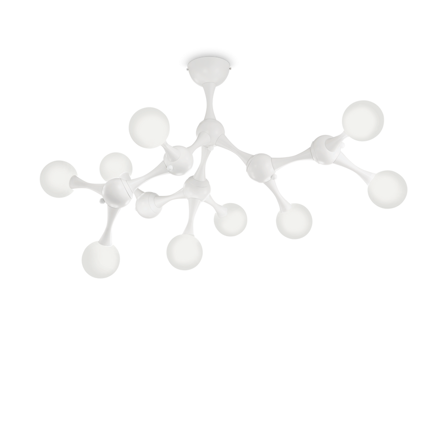 Plafón de techo Ideal Lux Nodi blanco cristal 9 luces 135W Ø83cm 149622