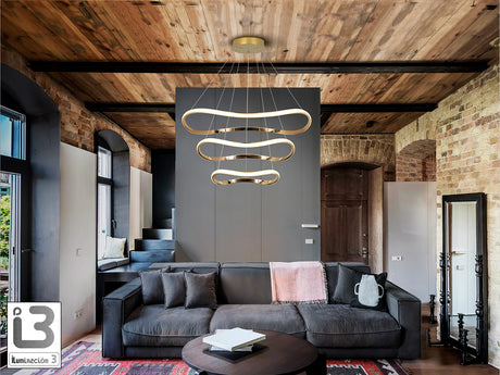 Lámpara de techo colgante de 3 aros Schuller Naos oro r