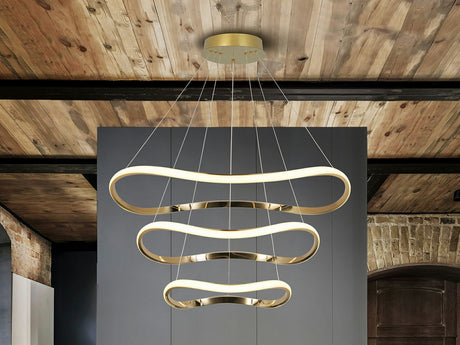 Lámpara de techo colgante de 3 aros Schuller Naos oro rosa 3000K Ø80cm 151038