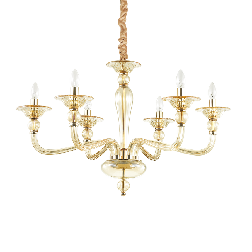 Lámpara colgante Ideal Lux Danieli ámbar cristal 6 luces 240W Ø85cm 159942