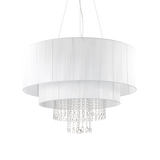 Lámpara colgante Ideal Lux Opera blanco cristal y tela 10 luces 600W Ø90cm 165011