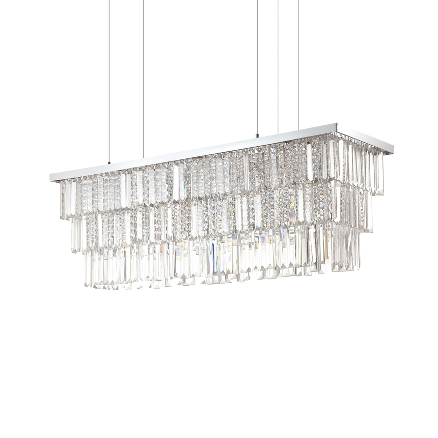 Lámpara colgante Ideal Lux Martinez cromo cristal y cerámica 8 luces 320W Ø0,1cm 166360