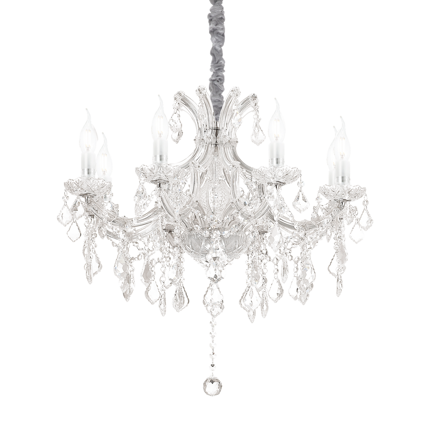 Lámpara colgante Ideal Lux Napoleon cromo cristal y cerámica 8 luces 320W Ø67cm 167244