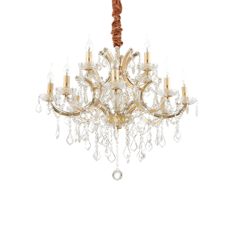 Lámpara colgante Ideal Lux Napoleon dorado cristal y cerámica 12 luces 480W Ø74cm 167404