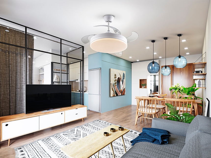 Ventilador de techo plafón retráctil Schuller Vento LED blanco CCT regulable Ø50cm 168304D