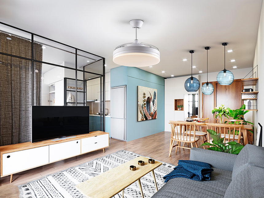 Ventilador de techo plafón retráctil Schuller Vento LED blanco CCT regulable Ø50cm 168304D