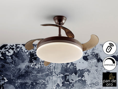 Ventilador de techo plafón retráctil Schuller Vento LED negro y pan de oro CCT regulable
