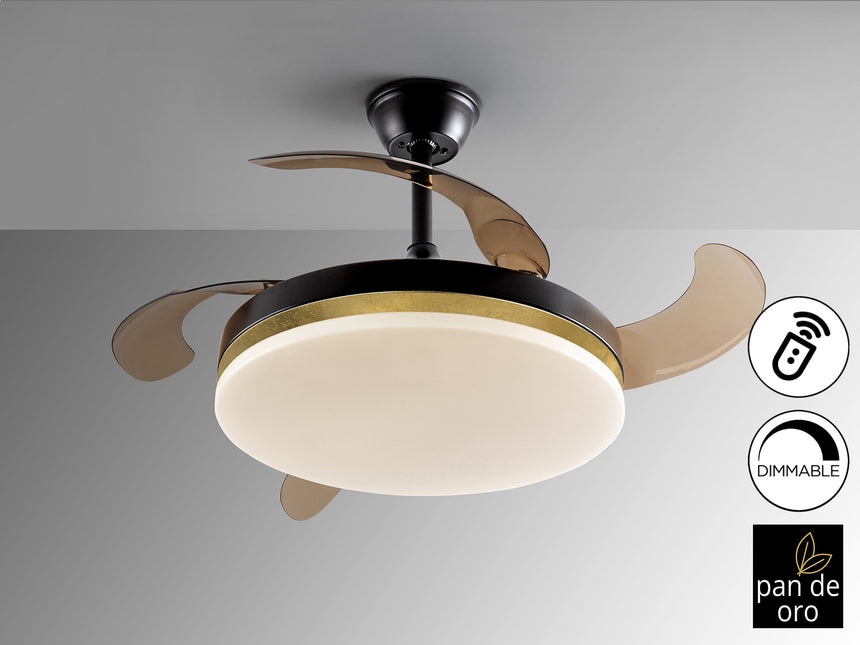 Ventilador de techo plafón retráctil Schuller Vento LED negro y pan de oro CCT regulable vista 3