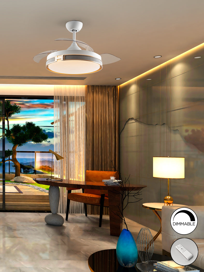 Ventilador de techo plafón retráctil Schuller Herón LED blanco y oro CCT regulable 175180D