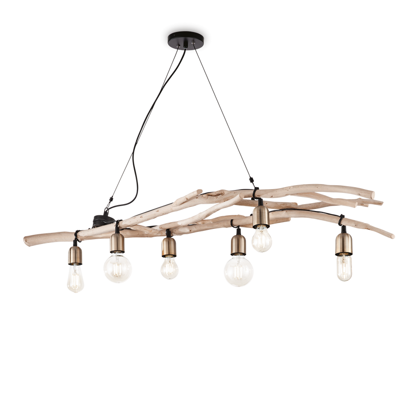 Lámpara colgante Ideal Lux Driftwood madera 6 luces 360W Ø140cm 180922