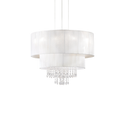 Lámpara colgante Ideal Lux Opera blanco cristal y tela 4 luces Ø50cm 182179