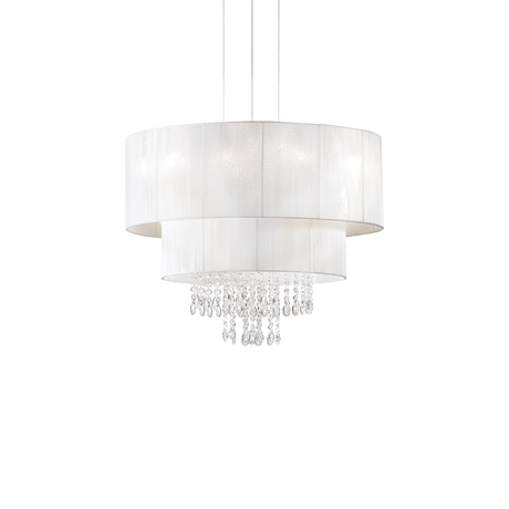 Lámpara colgante Ideal Lux Opera blanco cristal y tela 4 luces 240W Ø50cm 182179