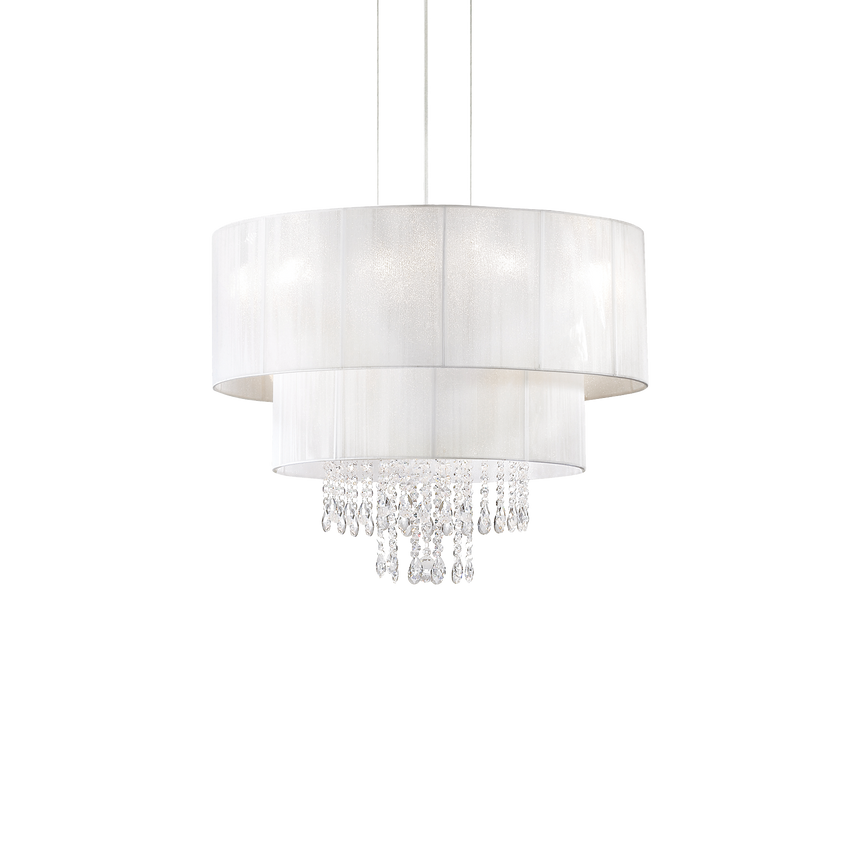 Lámpara colgante Ideal Lux Opera blanco cristal y tela 4 luces 240W Ø50cm 182179
